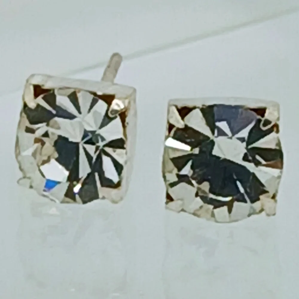 Sterling Silver 925 Crystal Stud Earrings Vintage 1990s Birthstone Jewelry April